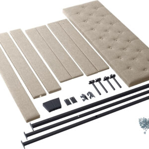 Hearth & Harbor King Bed Frame and Headboard Wingback – Linen Button-Tufted Upholstered King Size Bed Frame, Platform Bed Frame King, Modern Bedframe, Box Spring Required, Grey