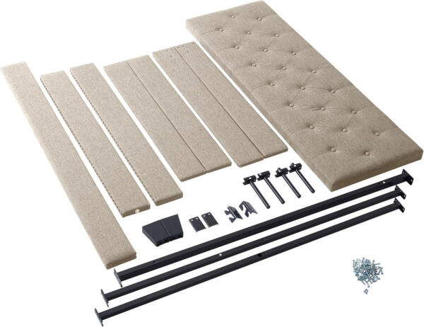 Hearth & Harbor King Bed Frame and Headboard Wingback – Linen Button-Tufted Upholstered King Size Bed Frame, Platform Bed Frame King, Modern Bedframe, Box Spring Required, Grey