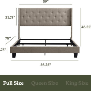 Hearth & Harbor King Bed Frame and Headboard Wingback – Linen Button-Tufted Upholstered King Size Bed Frame, Platform Bed Frame King, Modern Bedframe, Box Spring Required, Grey