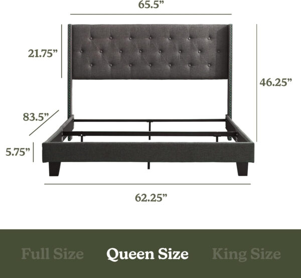 Hearth & Harbor King Bed Frame and Headboard Wingback – Linen Button-Tufted Upholstered King Size Bed Frame, Platform Bed Frame King, Modern Bedframe, Box Spring Required, Grey