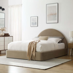 Modway Resort King Size Platform Bed with Arch Shaped Round Headboard in Taupeain-Resistant Performance Velvet King Bed, King Size Bed Frame, Soft Cloud Bed Frame, No Box Spring Needed
