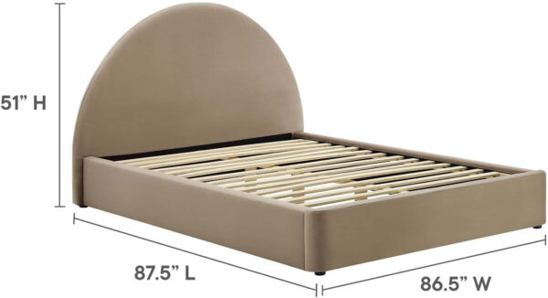 Modway Resort King Size Platform Bed with Arch Shaped Round Headboard in Taupeain-Resistant Performance Velvet King Bed, King Size Bed Frame, Soft Cloud Bed Frame, No Box Spring Needed