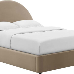 Modway Resort King Size Platform Bed with Arch Shaped Round Headboard in Taupeain-Resistant Performance Velvet King Bed, King Size Bed Frame, Soft Cloud Bed Frame, No Box Spring Needed