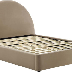 Modway Resort King Size Platform Bed with Arch Shaped Round Headboard in Taupeain-Resistant Performance Velvet King Bed, King Size Bed Frame, Soft Cloud Bed Frame, No Box Spring Needed