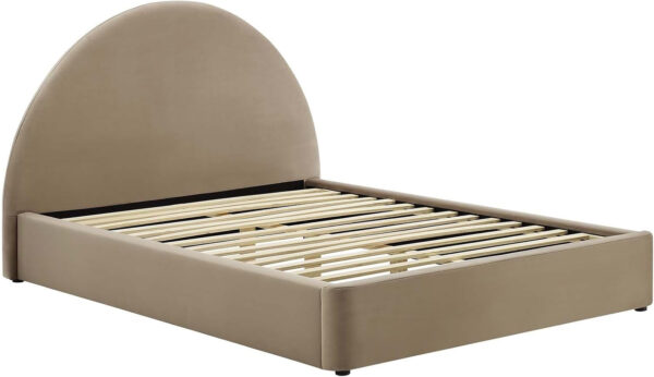 Modway Resort King Size Platform Bed with Arch Shaped Round Headboard in Taupeain-Resistant Performance Velvet King Bed, King Size Bed Frame, Soft Cloud Bed Frame, No Box Spring Needed