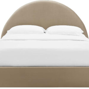 Modway Resort King Size Platform Bed with Arch Shaped Round Headboard in Taupeain-Resistant Performance Velvet King Bed, King Size Bed Frame, Soft Cloud Bed Frame, No Box Spring Needed