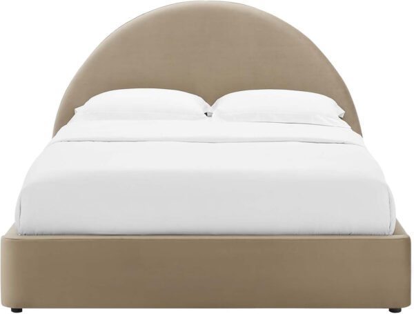 Modway Resort King Size Platform Bed with Arch Shaped Round Headboard in Taupeain-Resistant Performance Velvet King Bed, King Size Bed Frame, Soft Cloud Bed Frame, No Box Spring Needed
