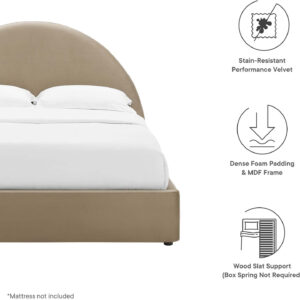 Modway Resort King Size Platform Bed with Arch Shaped Round Headboard in Taupeain-Resistant Performance Velvet King Bed, King Size Bed Frame, Soft Cloud Bed Frame, No Box Spring Needed