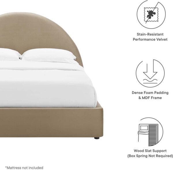 Modway Resort King Size Platform Bed with Arch Shaped Round Headboard in Taupeain-Resistant Performance Velvet King Bed, King Size Bed Frame, Soft Cloud Bed Frame, No Box Spring Needed