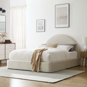 Modway Resort King Size Platform Bed with Arch Shaped Round Headboard in Taupeain-Resistant Performance Velvet King Bed, King Size Bed Frame, Soft Cloud Bed Frame, No Box Spring Needed