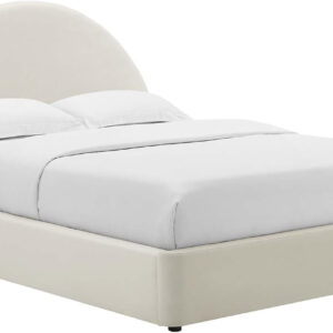 Modway Resort King Size Platform Bed with Arch Shaped Round Headboard in Taupeain-Resistant Performance Velvet King Bed, King Size Bed Frame, Soft Cloud Bed Frame, No Box Spring Needed