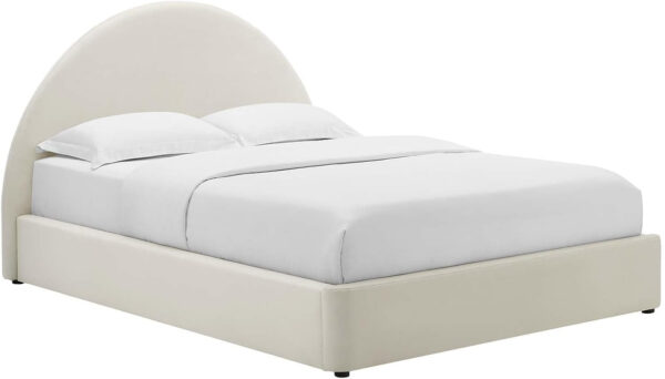 Modway Resort King Size Platform Bed with Arch Shaped Round Headboard in Taupeain-Resistant Performance Velvet King Bed, King Size Bed Frame, Soft Cloud Bed Frame, No Box Spring Needed