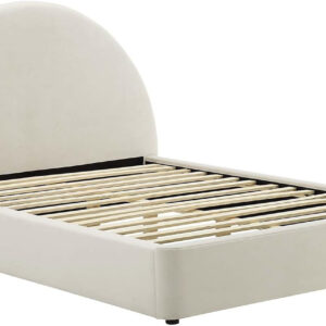 Modway Resort King Size Platform Bed with Arch Shaped Round Headboard in Taupeain-Resistant Performance Velvet King Bed, King Size Bed Frame, Soft Cloud Bed Frame, No Box Spring Needed