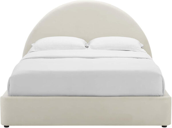 Modway Resort King Size Platform Bed with Arch Shaped Round Headboard in Taupeain-Resistant Performance Velvet King Bed, King Size Bed Frame, Soft Cloud Bed Frame, No Box Spring Needed