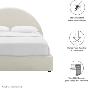Modway Resort King Size Platform Bed with Arch Shaped Round Headboard in Taupeain-Resistant Performance Velvet King Bed, King Size Bed Frame, Soft Cloud Bed Frame, No Box Spring Needed