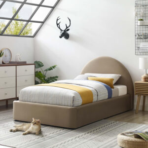 Modway Resort King Size Platform Bed with Arch Shaped Round Headboard in Taupeain-Resistant Performance Velvet King Bed, King Size Bed Frame, Soft Cloud Bed Frame, No Box Spring Needed