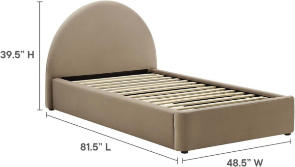 Modway Resort King Size Platform Bed with Arch Shaped Round Headboard in Taupeain-Resistant Performance Velvet King Bed, King Size Bed Frame, Soft Cloud Bed Frame, No Box Spring Needed