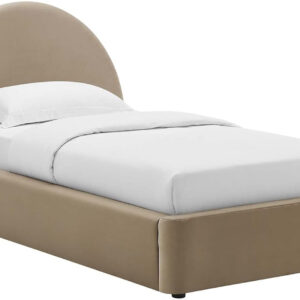 Modway Resort King Size Platform Bed with Arch Shaped Round Headboard in Taupeain-Resistant Performance Velvet King Bed, King Size Bed Frame, Soft Cloud Bed Frame, No Box Spring Needed