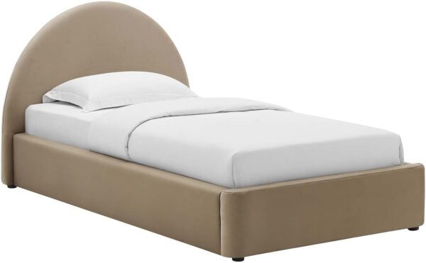 Modway Resort King Size Platform Bed with Arch Shaped Round Headboard in Taupeain-Resistant Performance Velvet King Bed, King Size Bed Frame, Soft Cloud Bed Frame, No Box Spring Needed