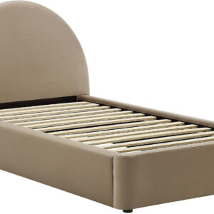 Modway Resort King Size Platform Bed with Arch Shaped Round Headboard in Taupeain-Resistant Performance Velvet King Bed, King Size Bed Frame, Soft Cloud Bed Frame, No Box Spring Needed