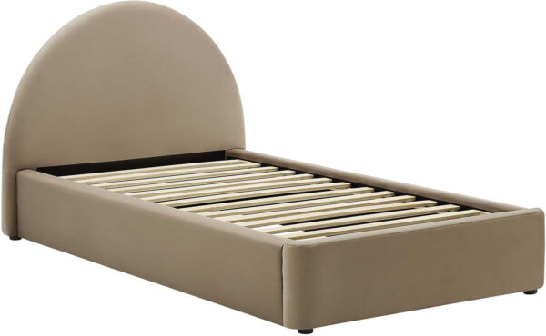 Modway Resort King Size Platform Bed with Arch Shaped Round Headboard in Taupeain-Resistant Performance Velvet King Bed, King Size Bed Frame, Soft Cloud Bed Frame, No Box Spring Needed