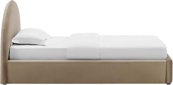 Modway Resort King Size Platform Bed with Arch Shaped Round Headboard in Taupeain-Resistant Performance Velvet King Bed, King Size Bed Frame, Soft Cloud Bed Frame, No Box Spring Needed