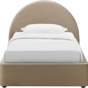 Modway Resort King Size Platform Bed with Arch Shaped Round Headboard in Taupeain-Resistant Performance Velvet King Bed, King Size Bed Frame, Soft Cloud Bed Frame, No Box Spring Needed