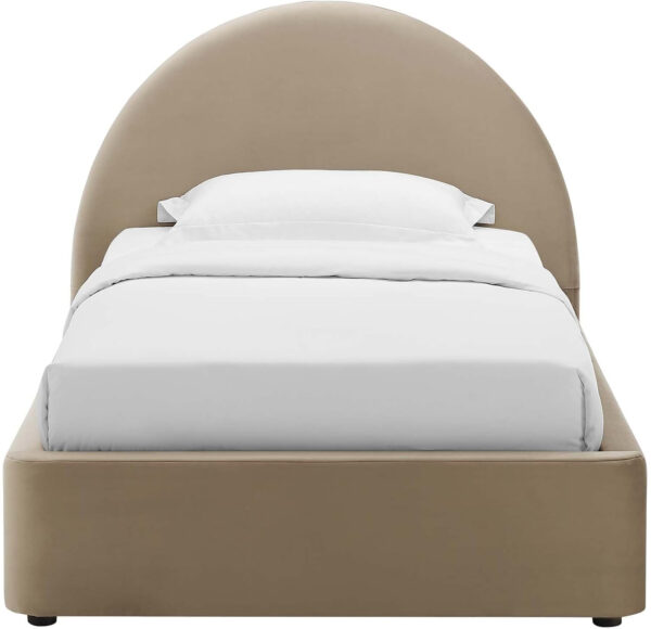 Modway Resort King Size Platform Bed with Arch Shaped Round Headboard in Taupeain-Resistant Performance Velvet King Bed, King Size Bed Frame, Soft Cloud Bed Frame, No Box Spring Needed