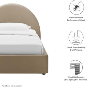 Modway Resort King Size Platform Bed with Arch Shaped Round Headboard in Taupeain-Resistant Performance Velvet King Bed, King Size Bed Frame, Soft Cloud Bed Frame, No Box Spring Needed