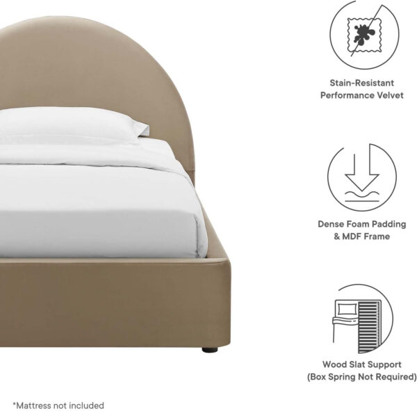 Modway Resort King Size Platform Bed with Arch Shaped Round Headboard in Taupeain-Resistant Performance Velvet King Bed, King Size Bed Frame, Soft Cloud Bed Frame, No Box Spring Needed