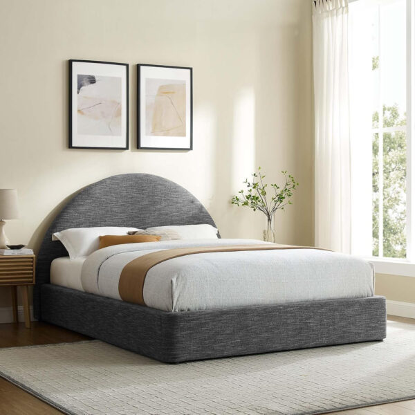 Modway Resort King Size Platform Bed with Arch Shaped Round Headboard in Taupeain-Resistant Performance Velvet King Bed, King Size Bed Frame, Soft Cloud Bed Frame, No Box Spring Needed