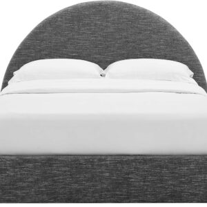 Modway Resort King Size Platform Bed with Arch Shaped Round Headboard in Taupeain-Resistant Performance Velvet King Bed, King Size Bed Frame, Soft Cloud Bed Frame, No Box Spring Needed