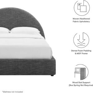 Modway Resort King Size Platform Bed with Arch Shaped Round Headboard in Taupeain-Resistant Performance Velvet King Bed, King Size Bed Frame, Soft Cloud Bed Frame, No Box Spring Needed