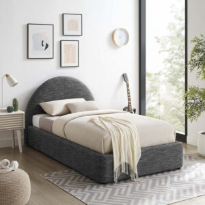 Modway Resort King Size Platform Bed with Arch Shaped Round Headboard in Taupeain-Resistant Performance Velvet King Bed, King Size Bed Frame, Soft Cloud Bed Frame, No Box Spring Needed