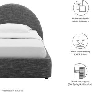 Modway Resort King Size Platform Bed with Arch Shaped Round Headboard in Taupeain-Resistant Performance Velvet King Bed, King Size Bed Frame, Soft Cloud Bed Frame, No Box Spring Needed