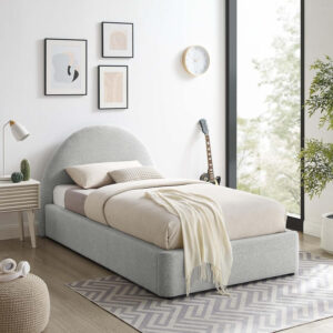 Modway Resort King Size Platform Bed with Arch Shaped Round Headboard in Taupeain-Resistant Performance Velvet King Bed, King Size Bed Frame, Soft Cloud Bed Frame, No Box Spring Needed