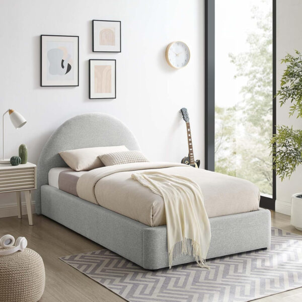 Modway Resort King Size Platform Bed with Arch Shaped Round Headboard in Taupeain-Resistant Performance Velvet King Bed, King Size Bed Frame, Soft Cloud Bed Frame, No Box Spring Needed