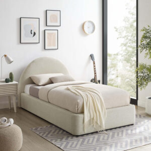 Modway Resort King Size Platform Bed with Arch Shaped Round Headboard in Taupeain-Resistant Performance Velvet King Bed, King Size Bed Frame, Soft Cloud Bed Frame, No Box Spring Needed