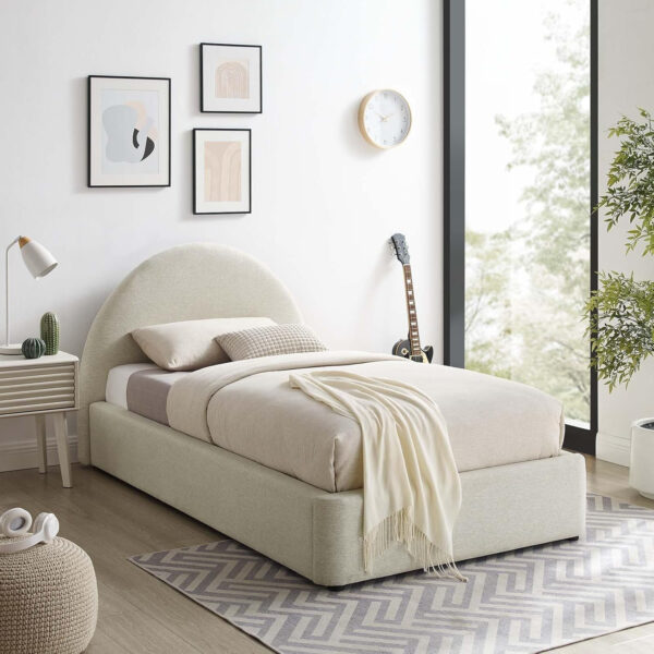 Modway Resort King Size Platform Bed with Arch Shaped Round Headboard in Taupeain-Resistant Performance Velvet King Bed, King Size Bed Frame, Soft Cloud Bed Frame, No Box Spring Needed