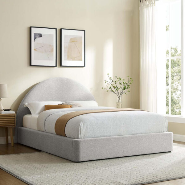 Modway Resort King Size Platform Bed with Arch Shaped Round Headboard in Taupeain-Resistant Performance Velvet King Bed, King Size Bed Frame, Soft Cloud Bed Frame, No Box Spring Needed