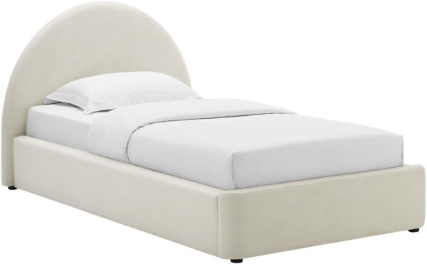 Modway Resort King Size Platform Bed with Arch Shaped Round Headboard in Taupeain-Resistant Performance Velvet King Bed, King Size Bed Frame, Soft Cloud Bed Frame, No Box Spring Needed