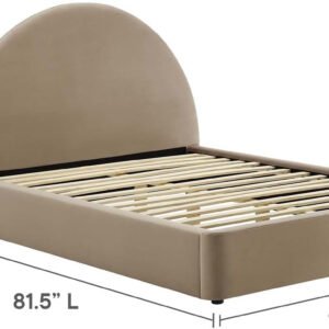 Modway Resort King Size Platform Bed with Arch Shaped Round Headboard in Taupeain-Resistant Performance Velvet King Bed, King Size Bed Frame, Soft Cloud Bed Frame, No Box Spring Needed