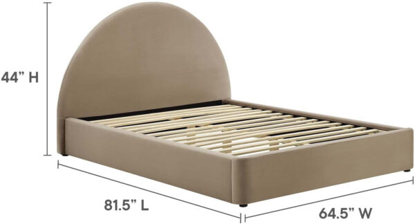 Modway Resort King Size Platform Bed with Arch Shaped Round Headboard in Taupeain-Resistant Performance Velvet King Bed, King Size Bed Frame, Soft Cloud Bed Frame, No Box Spring Needed