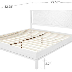 Bme Ethan Solid Wood King Bed Frame with Diamond Headboard - Rustic & Mid-Century Modern - Acacia Wood Platform Bed - Compatible with All Mattresses - No Box Spring Needed - Rustic White