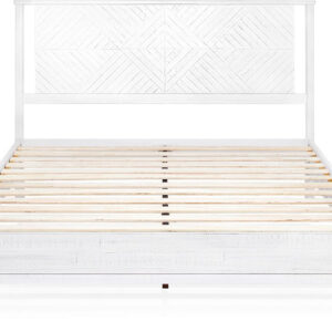 Bme Ethan Solid Wood King Bed Frame with Diamond Headboard - Rustic & Mid-Century Modern - Acacia Wood Platform Bed - Compatible with All Mattresses - No Box Spring Needed - Rustic White