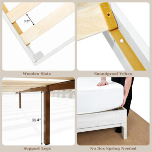 Bme Ethan Solid Wood King Bed Frame with Diamond Headboard - Rustic & Mid-Century Modern - Acacia Wood Platform Bed - Compatible with All Mattresses - No Box Spring Needed - Rustic White