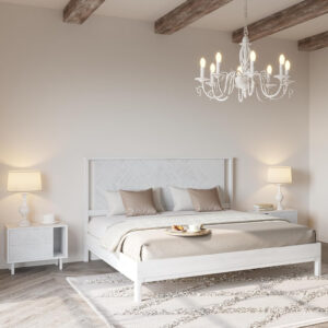 Bme Ethan Solid Wood King Bed Frame with Diamond Headboard - Rustic & Mid-Century Modern - Acacia Wood Platform Bed - Compatible with All Mattresses - No Box Spring Needed - Rustic White