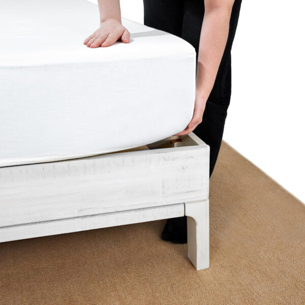 Bme Ethan Solid Wood King Bed Frame with Diamond Headboard - Rustic & Mid-Century Modern - Acacia Wood Platform Bed - Compatible with All Mattresses - No Box Spring Needed - Rustic White