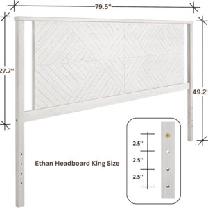 Bme Ethan Solid Wood King Bed Frame with Diamond Headboard - Rustic & Mid-Century Modern - Acacia Wood Platform Bed - Compatible with All Mattresses - No Box Spring Needed - Rustic White
