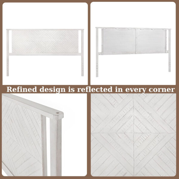 Bme Ethan Solid Wood King Bed Frame with Diamond Headboard - Rustic & Mid-Century Modern - Acacia Wood Platform Bed - Compatible with All Mattresses - No Box Spring Needed - Rustic White